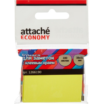 Стикеры Attache Economy 38x51 мм неоновый желтый (1 блок, 100 листов)