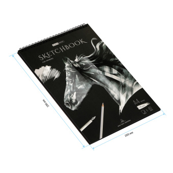 Скетчбук 40л., А4 ArtSpace "Black line. Horse", на гребне, 120г/м2, черный блок