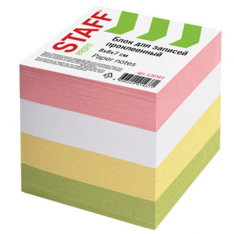 Блок для записей STAFF, проклеенный, куб 8х8 см, 800 листов, цветной, чередование с белым, 120383