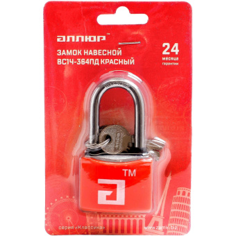 Замок навесной УЗК Аллюр ВС1Ч-364ПД (42xd=6x39) чугун красный(дл.дужка/5кл)
