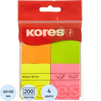 Блок-кубик Kores бум.для зам. 40х50 неон.гамма 4шт./уп.по 50л. '48450