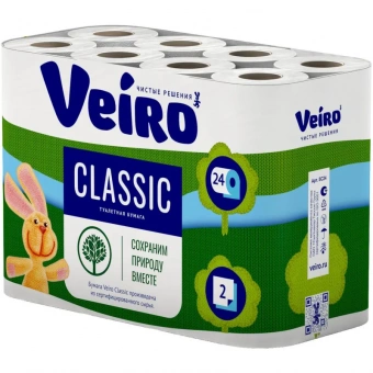 Бумага туалетная Veiro Classic 2-слойная белая (24 рулонов в упаковке)