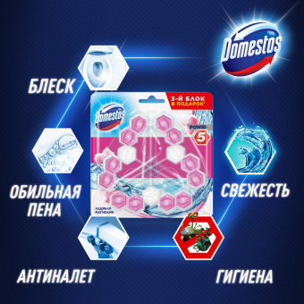 Блок для унитаза Domestos POWER 5 TRIO Ледяная магнолия 3х55гр на блистере