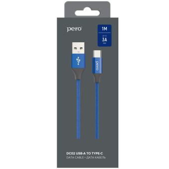 Кабель USB PERO DC-02 Type-C, 2А, 1м, синий