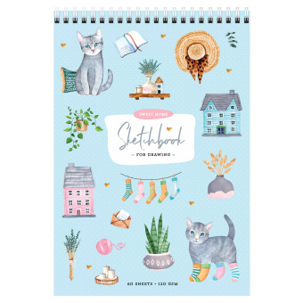 Скетчбук 60л., А6 ArtSpace "Cats", на гребне, 120г/м2
