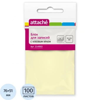 Стикеры Attache 76x51 мм пастельные желтые (1 блок, 100 листов)
