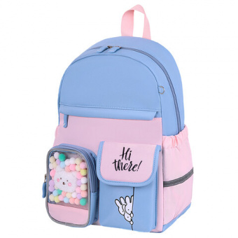 Рюкзак BRAUBERG PASTEL с термонашивками в комплекте, "Friendly bunnies", голубой, 40х29х14 см, 27142