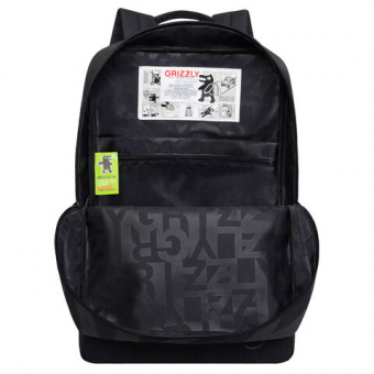 Рюкзак GRIZZLY, карман-антивор, "TOTAL BLACK", 42х28х12 см, RQL-513-2/3