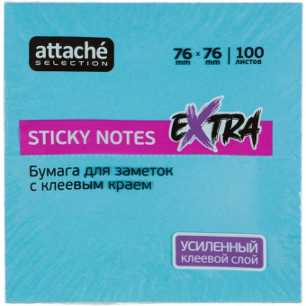 Стикеры Attache Selection Extra 76х76 мм неоновые голубые (1 блок, 100 листов)