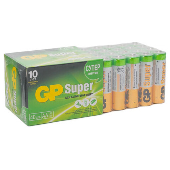 Батарейки GP Super, AA (LR6, 15А), алкалиновые, пальчиковые, КОМПЛЕКТ 40 шт., 15A-2CRVS