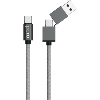 Кабель PERO, DC-07, 1м, Type-C/USB-A to Type-C, 60W, серый