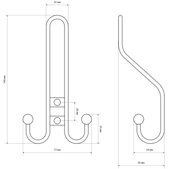Вешалка настенная УЗК Крючок трехрожковый СТАНДАРТ 208 A CP (10211), хром
