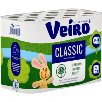 Бумага туалетная Veiro Classic 2-слойная белая (24 рулонов в упаковке)