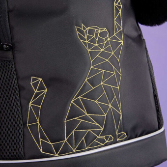 Рюкзак GRIZZLY школьный, анатомическая спинка, 2 отделения, для девочек, "GOLD CAT", 38х28х18 см, RG