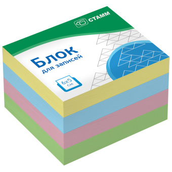 Блок для записей на склейке СТАММ "Basic", 6*5*4см, цветной