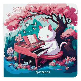 Записная книжка 170*170мм 40л. на скрепке MESHU "Cat`s symphonie", soft-touch ламинация, блок без линовки, 80г/м2