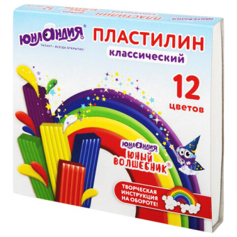 Пластилин классический ЮНЛАНДИЯ "ЮНЫЙ ВОЛШЕБНИК", 12 цветов, 240 г, со стеком