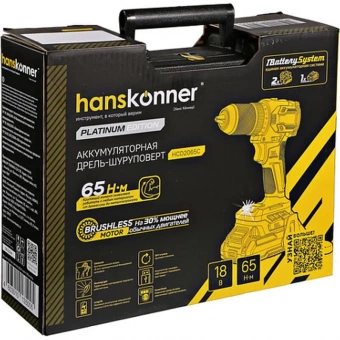 Дрель-шуруповерт акк б/щ Hanskonner,18В,1BatterySystem,60Нм,HCD2065C