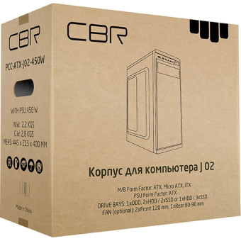 Корпус CBR ATX Miditower J02, c БП 450W Black (PCC-ATX-J02-450W2)