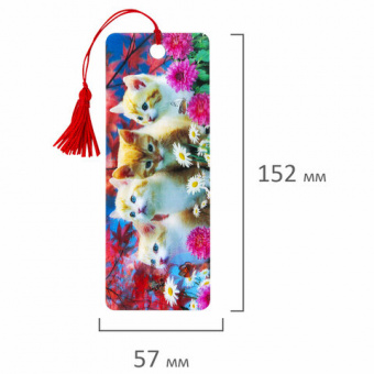 Закладка для книг 3D, BRAUBERG, объемная, "Котята", с декоративным шнурком-завязкой, 125762