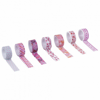 Клейкие WASHI-ленты для декора "СЕРДЦА", 15 мм х 3 м, 7 цветов, рисовая бумага, ОСТРОВ СОКРОВИЩ, 661