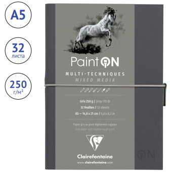 Скетчбук для смешанных техник 32л., А5 Clairefontaine "Paint ON", на сшивке, 250г/м2, легкое зерно,