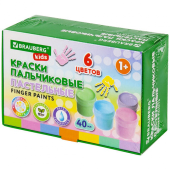 Краски пальчиковые пастельные для малышей от 1 года, 6 цветов по 40 мл, BRAUBERG KIDS