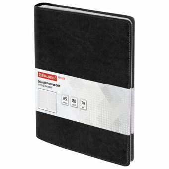 Тетрадь А5 (148x218 мм), BRAUBERG "Office PRO", под кожу, гребень, 80 л., черная