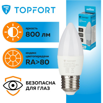 Лампа светодиодная Topfort E27 10W 4000K свеча