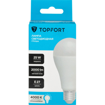 Лампа светодиодная Topfort E27 25W 4000K груша