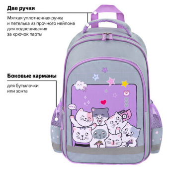 Рюкзак ПИФАГОР SCHOOL, 1 отделение, 3 кармана, "Cats selfie", 38x28х14 см, 273165