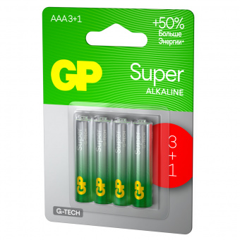 4шт/упБатарейка GP Super G-Tech AAA (LR03) 24A алкалиновая, BC4 (промо 3+1)