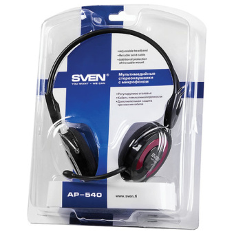 Наушники с микрофоном (гарнитура) SVEN AP-540, проводные, 2,2 м, с оголовьем, черно-красные, SV-0410