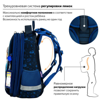 Ранец ЮНЛАНДИЯ EXTRA, с дополнительным объемом, 2 отделения, "Beware", 3D-панель, 38x29x18 см, 27204