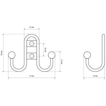 Вешалка настенная УЗК Крючок двухрожковый СТАНДАРТ 208 B AC (10210),ст.медь