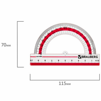 Транспортир 10 см, 180 градусов, пластиковый, BRAUBERG "Crystal", прозрачный, с выделенной шкалой, п