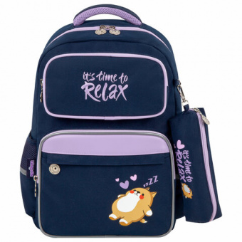 Рюкзак ЮНЛАНДИЯ COMPLETE, с пеналом в комплекте, эрго-спинка, "Bored cat", 42х29х14 см, 272055