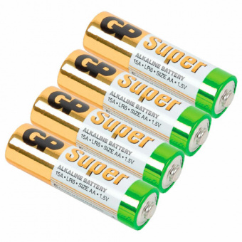 Батарейки КОМПЛЕКТ 4 шт., GP Super, AA (LR06, 15А), алкалиновые, пальчиковые, блистер
