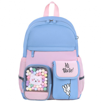 Рюкзак BRAUBERG PASTEL с термонашивками в комплекте, "Friendly bunnies", голубой, 40х29х14 см, 27142