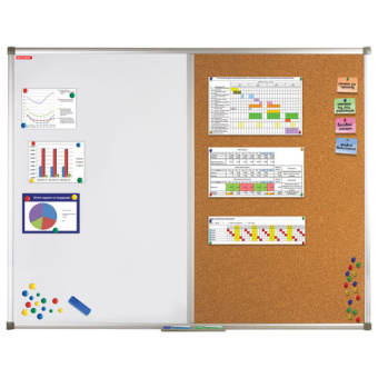 Доска комбинированная: магнитно-маркерная, пробковая для объявлений, 90х120 см, РОССИЯ, BRAUBERG, 23