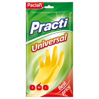 Перчатки резиновые Paclan "Practi.Universal", р.М, желтые, пакет с европодвесом