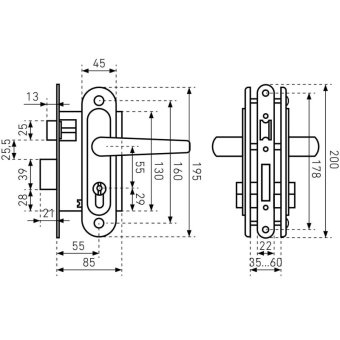 Замок врезной УЗК_Птимаш ЗВ4-3.08 сталь медь стяжки(с руч,д/дер.дв/4кл)