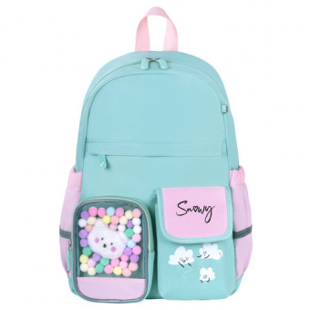 Рюкзак BRAUBERG PASTEL с термонашивками в комплекте, "Funny clouds", мятный, 40х29х14 см, 271421