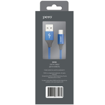Кабель USB PERO DC-02 Type-C, 2А, 1м, синий