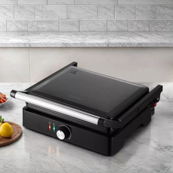 Электрогриль KITFORT KT-3662, 2000 Вт, фиксированные панели, регулировка температуры, серебро/черный, КТ-3662