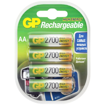 Батарейки аккумуляторные Ni-Mh пальчиковые КОМПЛЕКТ 4 шт АА (HR6) 2600mAh, GP, 270AAHC-2DECRC4, шт, 20%