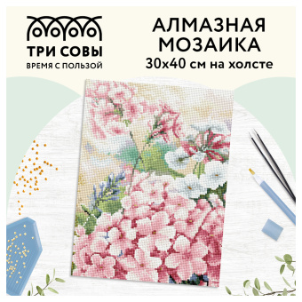 Алмазная мозаика ТРИ СОВЫ "Флоксы", 30*40см, холст, картонная коробка с пластиковой ручкой