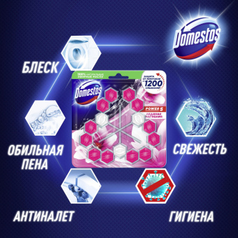 Блок для унитаза Domestos POWER 5 TRIO Ледяная магнолия 3х55гр на блистере