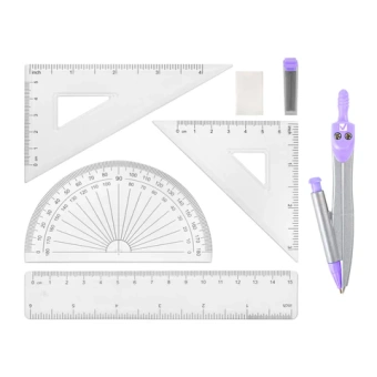 Готовальня BRAUBERG SCHOOL KIT, 9 предметов, циркуль 125 мм, чертежные принадлежности, лаванда, 210713