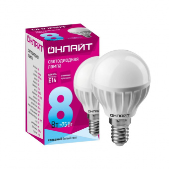 Лампа светодиодная ОНЛАЙТ OLL-G45-8-230-4K-E14 8Вт Е14 4000К 71625